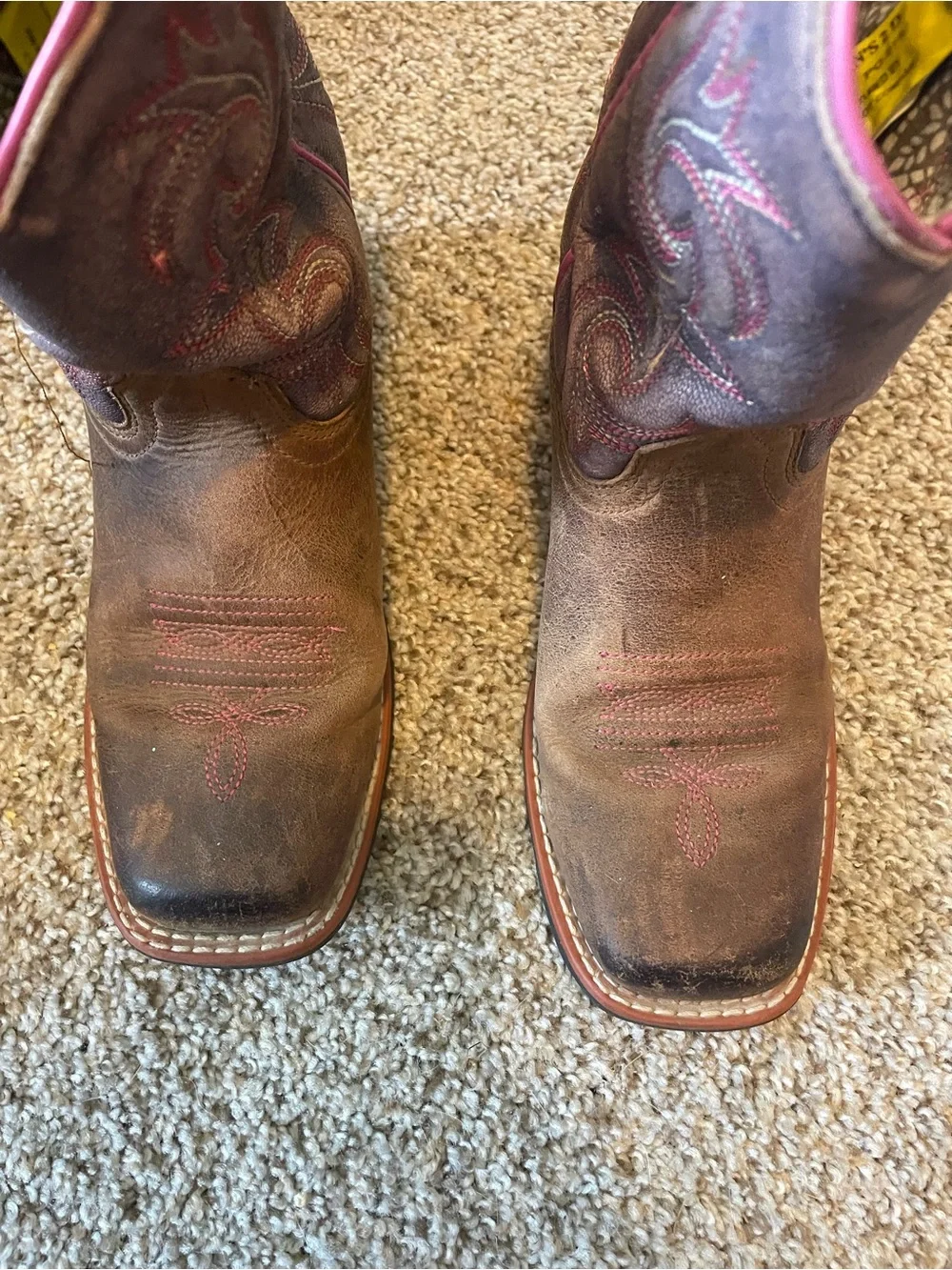 Dan Post Kids Brown Cowboy Boots with Pink Accents/purple